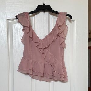 Wayf Dusty Pink Ruffle V-Neck Blouse
